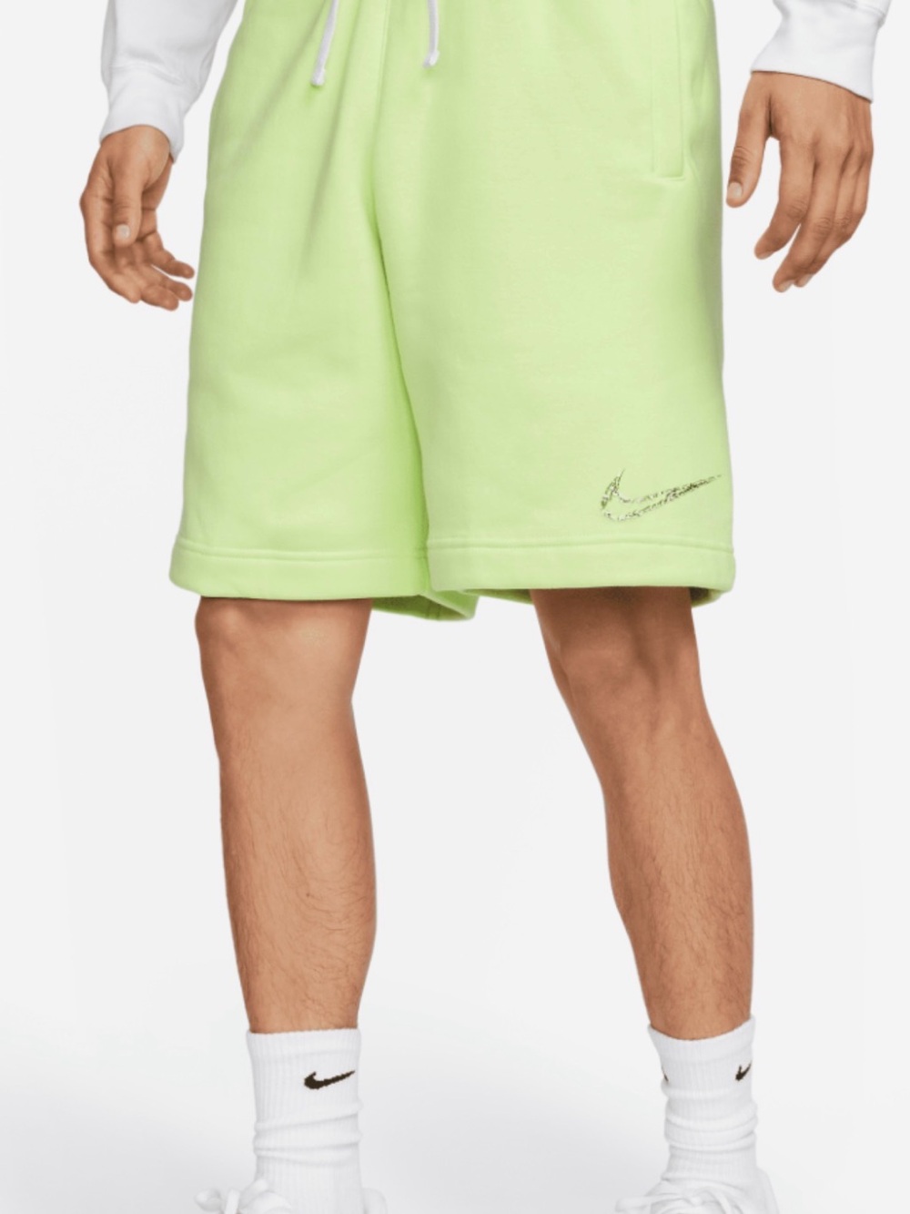 Nike Men's Lime Green Fleece Shorts - Standard Fit at Knee Length